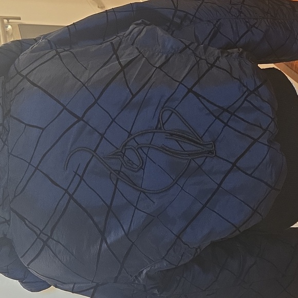 VTG Y2K Baby Phat Quilted Faux Fur Hoodie Bomber Jacket Blue Black Sz Large - Picture 13 of 16